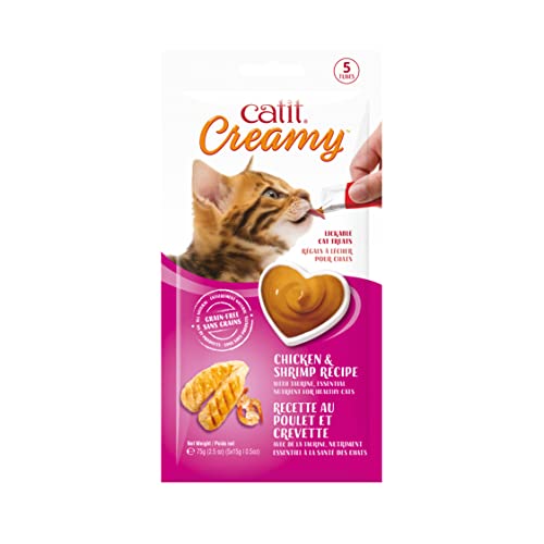 Catit Creamy Lickable Cat Treat – Hydrating and Healthy Treat for Cats of All Ages - Chicken & Shrimp, 5-Pack - size: 0.5 Ounce (Pack of 5)