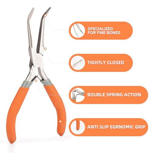 SIDAZON Fish Bone Pliers/Tweezers 6 Inches Bent nose pliers Curved Stainless Steel With Non-Slip Grip