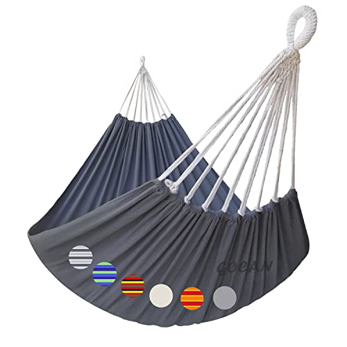 GOCAN Hammock Outdoor 2 People 220x150cm Total Length 330cm Load 300kg Canvas Cotton Hammock for Garden Indoor Children Balcony Dark Gray XXL - color: Darkgrey
