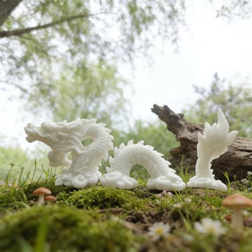 livelyfish Aquarium Dragon Statue Sandstone Ornaments Asian Fish Tank Decor for Freshwater Saltwater Tank Landscape Garden Decorations (White) - color: White
