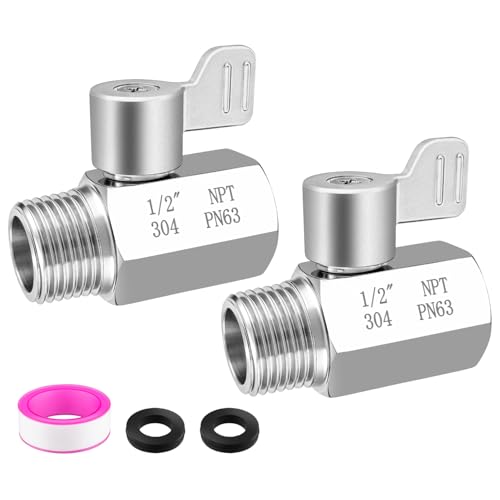 [2 Pack] Shower Head Shut Off Valve,304 Stainless Steel Mini Ball Valve NPT Thread(1/2"),Shower Head Flow Control Valve - size: 2 Pack 1/2"