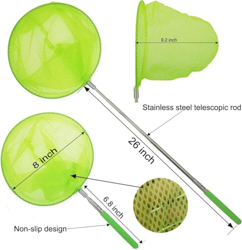 2 Pack Kids Telescopic Butterfly Fishing Nets for Kids Catching Butterfly Net Outdoor Tools for Catching Fish Ladybird, Extendable 34 Inches and Anti Slip Grip