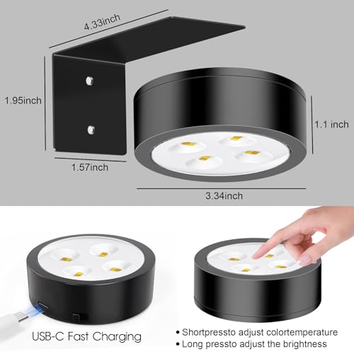 Picture Lights for Wall, 3 Lighting Modes Magnetic Art Display Light,Rechargeable Battery Operated Led Painting Light with Remote Control Dimmable & Timer,6Pack Black - color: Black, size: 6 Pack