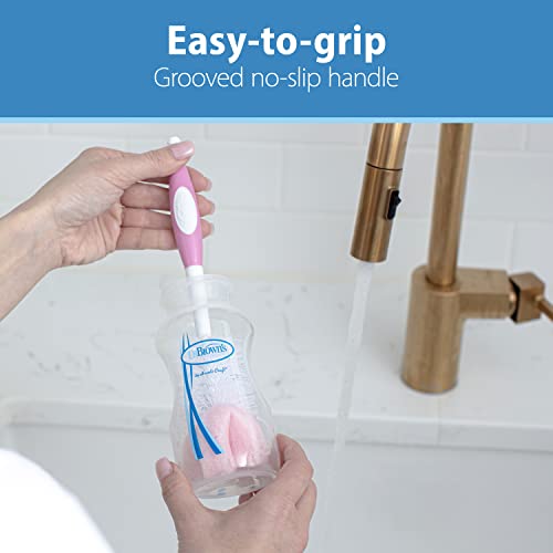 Dr. Brown's Reusable Sponge Baby Bottle Cleaning Brush Set with Suction Cup Stand, Scrubber and Nipple Cleaner, Pink, 3 Pack - color: Pink Bottle Brush, size: 3-Pack
