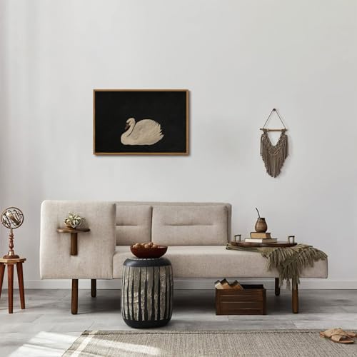 OIQArtOIQ Vintage Framed Wall Art Moody Grace Swan Canvas Art Prints Rustic Farmhouse Pictures Wall Decor Modern Cottagecore Paintings Artwork For Bedroom Kitchen Bathroom Office Living Room - color: Elegant Swan, size: 16x24 in
