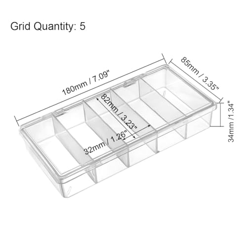 uxcell Component Storage Box - PS Fixed 5 Grids Electronic Component Containers Tool Boxes Clear White 180x85x34mm