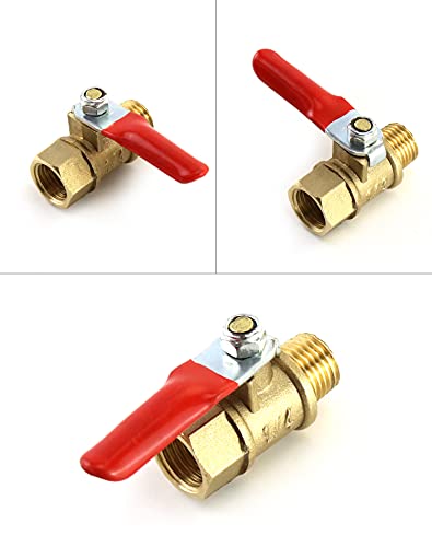 QWORK Ball Valve, 3 Pcs 1/4" Heavy Duty Brass Ball Valve Shut Off Switch, 1/4" Male x Female NPT Thread Pipe Fitting Air Compressor Shut Off Valve