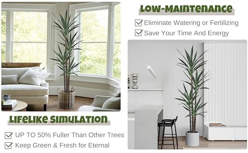 Roselywed Artificial Agave Plant 7FT with 60 Leaves & 4 Trunks & Elegant Black Pot Realistic Tall Large Fake Faux Modern Tree 82 Inch for Indoor Home Office Porch Mall School Decor Housewarming Gift - size: 7ft
