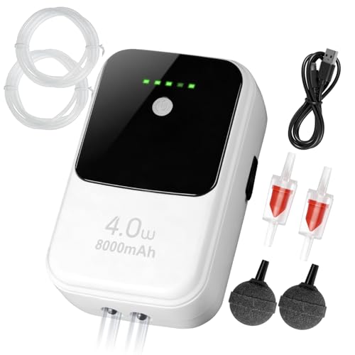 Live Bait Aerator Silent Dual Operating Mode Rechargeable Aerator for Fish, Large Capacity Aquarium Air Pump with Universal Clip for Most Bait Buckets - size: 4W 8000mAh(2 hoses)