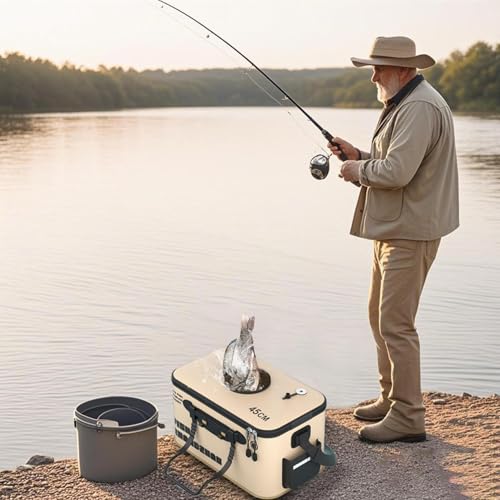 Foldable Fishing Bucket - Live Fish Container, Portable Fishing Bucket with Aeration Hole, Fish Transport Boxes for Outdoor Travel Hiking, Live Fish Container Box for Adult Outdoor Fishing - size: C