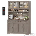 HOSTACK 75.4" Tall Kitchen Pantry Cabinet with Charging Station, Modern White Kitchen Hutch with Microwave Stand and Wine Rack, Large Food Pantry Storage Cabinet with Glass Doors and Drawers, Ash Gray - color: Ash Gray
