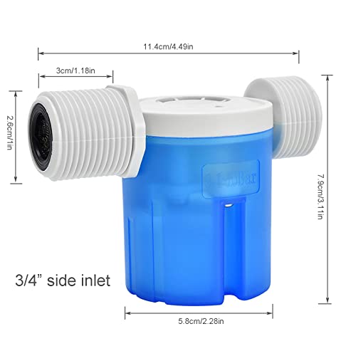 Float Valve 3/4" Side Inlet Male Automatic Water Level Control Valve for Tanks, Towers, Pools, Troughs, Aquariums - Blue - size: 3/4" side