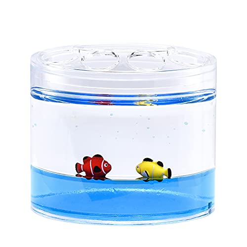 Locco Decor 4 Piece Acrylic Liquid 4D Floating Motion Bathroom Vanity Accessory Set Ocean Cartoon Animal Theme Fish Toothbrush Holder, Tumbler, Soap Dispenser, Soap Dish - size: 4-piece, style: Fish