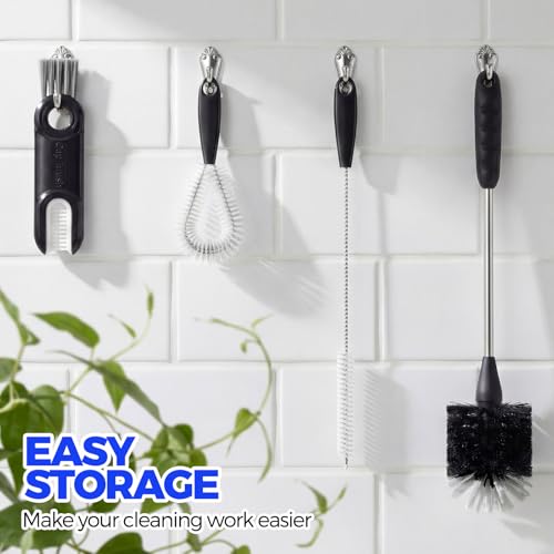 Holikme 4Pack Bottle Brush Set, 14" Long Handle Stainless Steel Bottle Brush, Straw Brushes, Cup Cleaner Brush, 3-in-1 Bottle Cleaning Brush for Water Bottle, Antistatic Lab Brushes, Straws Black - color: Black