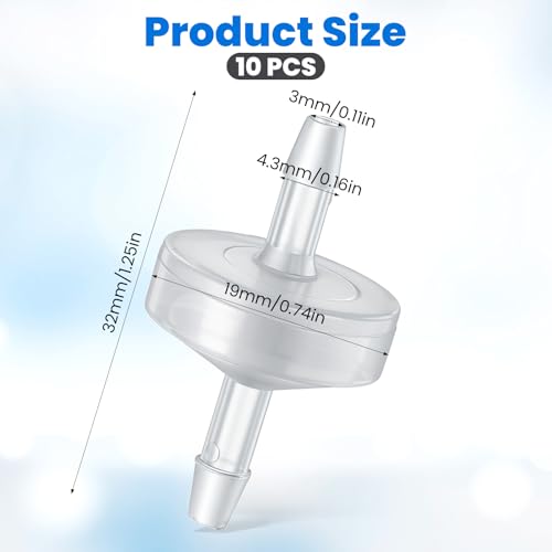 10 Pack 1/8 inch Plastic Check Valve, One Way Check Valve Hose Barb Non Return for Water Fuel Oil Air Gas (3MM)