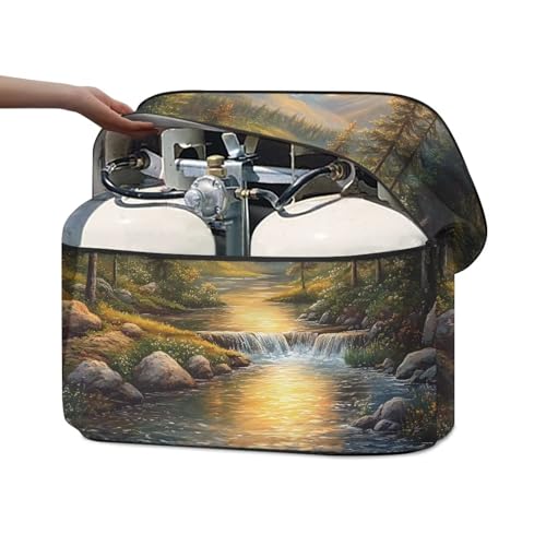 Camping Stream Travel Trailer Propane Tank Cover Tanks Dust-Proof Sun Protection Fit for Gas Dual 20lb Weather Resistant Cylinder Cover - color: Camping Stream, size: S(20LB)