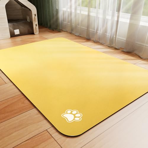 HotLive Dog Food Mat - Absorbent Cat Mat for Food and Water, No Stains Pet Feeding Bowl Mat, Easy to Clean Pet Placemats, Quick Dry Dog Water Dispenser Mat for Messy Drinkers | Paw Yellow 12"x 19" - color: Paw Yellow, size: 12"x19"