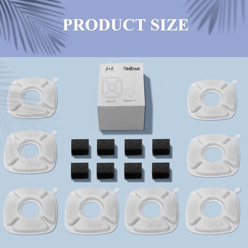 （16 Pieces） 8 Pack Replacement Filters & 8 Pack Replacement Pre-Filter Sponges for Veken 95oz/2.8L Bellflower Pet Fountain Cat Water Fountain Dog Water Dispenser