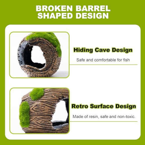 Betta Broken Barrel Decor Fish Tank Accessories, Resin Fish Hide Cave Aquarium Decoration Fish Tank Toys Hole Accessories (Large) - color: Large