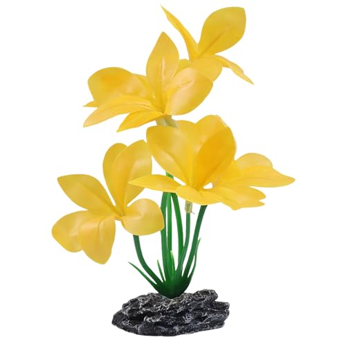 Aquarium Plants Fish Tank Decorations 6.69 Inch Artificial Plastic Plants with Weighted Base, Soft Silk Leaves Realistic Design for Betta Fish Reptile Tank Habitat Decor (Yellow Type-A) - color: Yellow Type-a, size: 6.7 in
