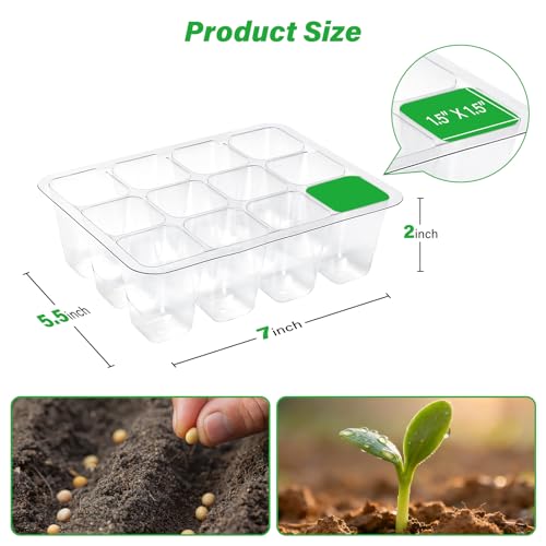 Bonviee 12 Packs Seed Starter Tray with Drainage Holes, Reusable & Durable, Clear for Root Monitoring, Easy to Repotted Without Root Damage, 12 Cells per Tray - color: Clear, size: 144 Cells, NO light