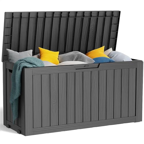 PatioZen 75 Gallon Resin Deck Box, Lockable Patio Outdoor Storage Box for Furniture, Garden Tools and Tools Storage, Waterproof Outside Storage Boxes - Black - color: Black, size: 75 Gallon