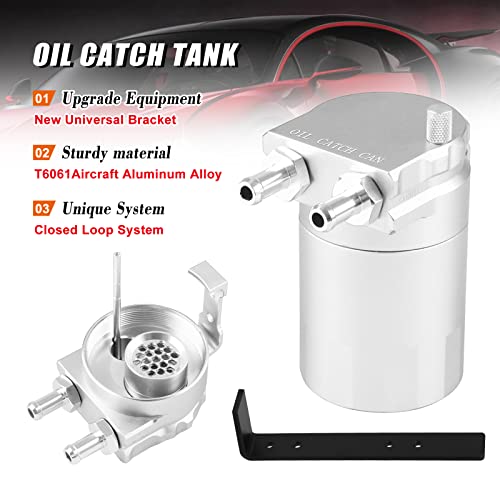 RULLINE Universal 350ml Reservoir Tank Oil Catch Can Tank 0046 Aluminum Polish Baffled Reservoir with Bracket Silver - color: Silver, size: Upgraded version with bracket