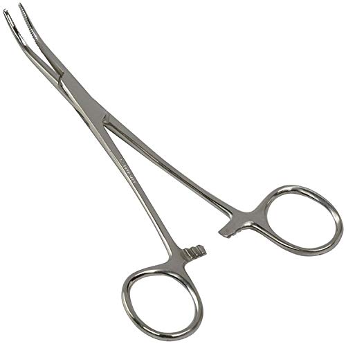 MABIS Precision Kelly Forceps Locking Tweezers Clamp, Silver, Curved, 5-1/2 Inch, 1 Count (Pack of 1)