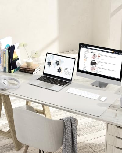 YSAGi Non-Slip Leather Desk Pad L Size, Waterproof Laptop Computer Desk Keyboard Mat, Table Protector Blotter Mat, Large Mouse Pad for Office/Work/Home/Decor(Apricot Gray, 35.4" x 17") - color: Apricot Gray, size: 35.4" x 17"