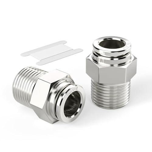 TAILONZ PNEUMATIC 304 Stainless Steel Male Straight 6MM Tube OD x 3/8 Inch NPT Thread Push to Connect Fittings PC6-N3 (Pack of 2) - size: 6mm OD 3/8''NPT