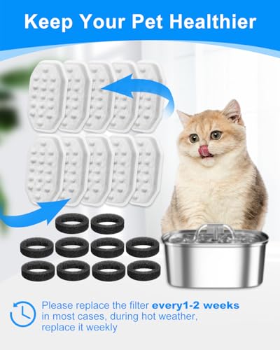 Cat Fountain Filter Replacement, Cat Water Fountain Filters Compatible with Rellaty & Fit for Neareal 3.2L/108oz Fountains, 10PCS Replacement Filters with 10PCS Sponge 10+10 Pack