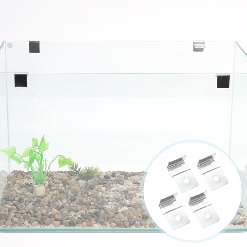 4 Pcs Aquarium Lid Clips, 8mm Aquarium Cover Support Clamps, Aquarium Cover Holder Lid, Stainless Steel Aquarium Tank Cover Clamps Set, Silver Tone