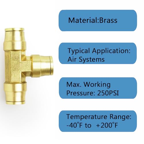 Push to Connect Fittings 1/4" Tube OD Tee Union DOT Air Fittings Air Brake Line Fittings, Air Hose Fittings for Air System, 5pcs - color: DOT Air Fittings Tee, size: 1/4 Inch