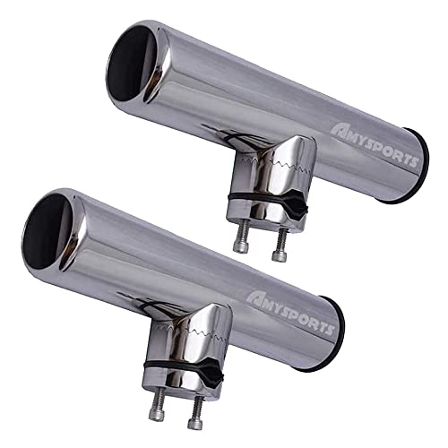 AMYSPORTS Rail Mount Rod Clamp Holders Boat Clamp Holders Rod Stainless Steel Fishing Rods Holder Adjustable Marine Side Mounted Support for Kayak Boats Fishing