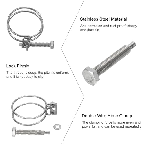 uxcell 6Pcs Double Wire Hose Clamp, 45-50mm Adjustable Stainless Steel Wire Hose Clips with M8 Bolt for Dust Collection Hose, Pump Hose Pipe - size: 45-50mm