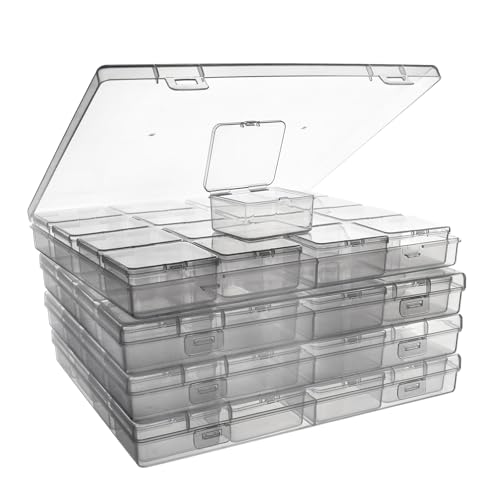 ZIIYAN Bead Storage Containers - 64 Clear Plastic Bead Organizer Boxes with Hinged Lid, Craft Organizers and Storage for Diamond Painting Art, Small Parts, Jewelry Charms - color: Transparent 4 Pack
