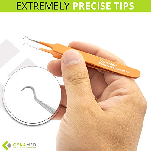 Blackhead Tweezer - Professional Curved Steel Tip Surgical Comedone & Splinter Extractor. Ideal Blemish & Acne Remover Tool Means Flawless Facial Skin (Orange) - color: Orange