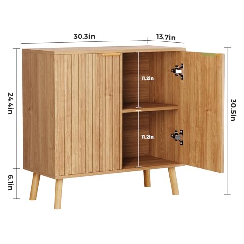 Fluted Storage Cabinet, Buffet Cabinet with Storage, Wood Sideboard with Adjustable Shelf, Modern Accent Cabinet & Console Table for Entryway, Living Room, Dining Room, Natural - color: Natural丨fluted Panel, size: 1 Piece