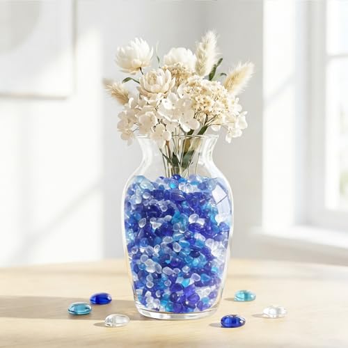 QYGL Sea Glass Stones - Blue Mixed Clear Glass Pebbles Gemstones - Perfect for Aquarium Rocks, Fish Tank Gravel, Vase Fillers, DIY Crafts, and Home Decor (0.9LB/14oz) - color: Blue Mixed