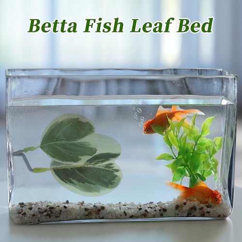 Betta Fish Bed, Betta Leaf Bed, Plastic Betta Hammock, Betta Hammock Pad W/Suction Cup, Betta Heart-Shaped Leaf Bed Aquarium Decor, Yellow Green 2Pcs