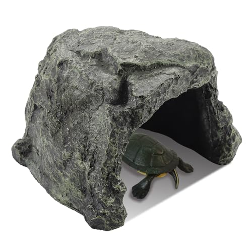 IBWell 7.1 Inch Reptile Hides Resin Tortoise Hideout for Hiding and Basking Aquarium Rock Caves for Snake Bearded Dragon Fish Lizard - size: Medium