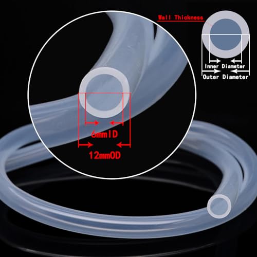 Silicone Tubing 6mm (1/4") ID x 12mm OD Food Grade High-temperature Pure Silicone Hose Tube Clear Pipe for Home Brewing Air and Liquid Transfer (Length 6 Meter- 19.68FT) - size: 6mmx12mm, style: 6M
