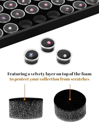 Novel Box Gem Jars 50 Small Size Gemstone tray | Black Tray Foam Sheet 14.5X7.8X0.75 | Jewelry Display Rock Storage Box Insert | Gemstone display Trays for Collectibles - color: Black Foam Liner With 50 Gem Jars