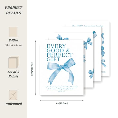 LARTSFRO Coquette Blue Bow Bible Wall Art Decor Poster, Blue Bow Bathroom Decor, Aesthetic Teen Girl Living Room Bathroom Decor, Trendy Gifts for Women Teens Teen Girls, 10x8 Inch Set of 4 Unframed - color: blue bow, size: 8X10in