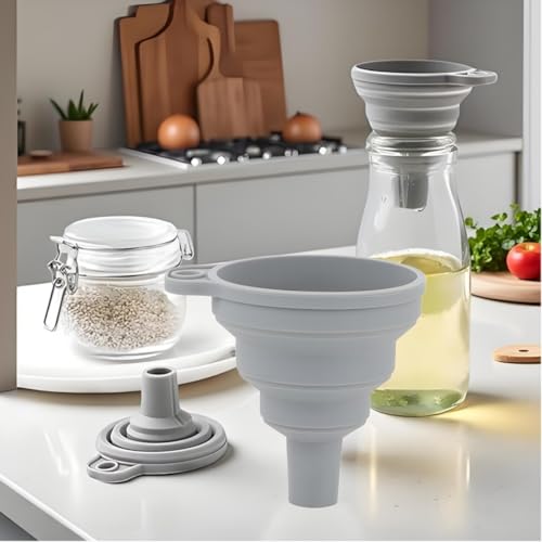 Silicone Collapsible Funnel for Kitchen Use, Food Grade Small Blendable Funnel for Drink, Liquid Transfer, Oil Change, Cooking, Water, Powder, Juice & Filling Bottles, Gray - color: Gray