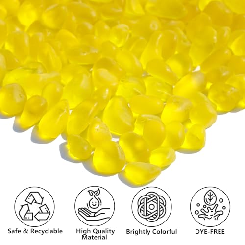 QYGL Sea Glass Stones - 0.55LB Yellow Frosted Glass Pebbles Gemstones - Perfect for Aquarium Rocks, Fish Tank Gravel, Vase Fillers, DIY Crafts, and Home Decor - color: Yellow