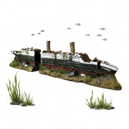 Aquarium Decor, Antique Roman Column Ruins & Titanic Shipwreck Ornament, European Castle Fish Tank Hideout Rocks for Aquascape & Underwater Landscaping