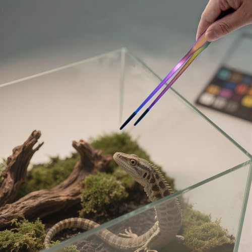 2 PCS Long 10.6" Stainless Steel Reptile Feeding Tongs with Rubber Tip, Straight & Curved Tweezers for Aquariums & Crafts, Feeder Tools for Bearded Dragon, Lizards Snake, Terrarium Supplies (Colorful) - color: Colorful
