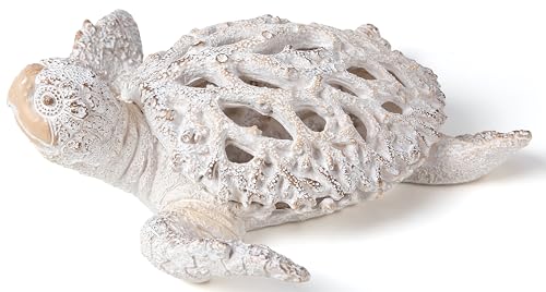 VVGIFTS Ocean Decor White Sea Turtle Coral Reef Home Office Decor Sculpture Beach Coastal Tabletop Shelf Collection (White) - color: Grey and White