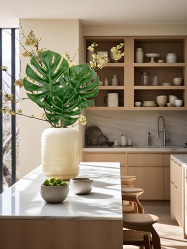 3 Pack Artificial Monstera Leaves with Long Stem for Vase - Fake Tropical Plants Palm Leaves Realistic Philo Turtle Leaves for Home Wedding Party Decor
